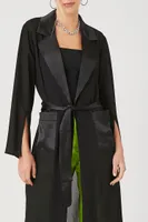 Women's Chiffon Tie-Front Kimono in Black Medium