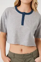 Women's Raw-Cut Cropped T-Shirt in Heather Grey/Dark Navy Medium