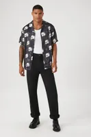 Men Satin Skull Print Shirt in Black/Cream Medium