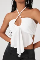 Women's Mesh Crisscross Halter Top in White, XL