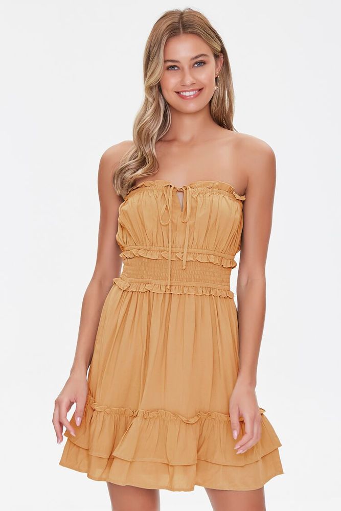 Women's Ruffle-Trim Mini Dress in Maple Large