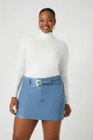 Women's Belted Faux Leather Mini Skirt in Blue, 1X