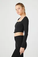 Women's Active Zip-Up Curved-Hem Crop Top