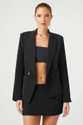 Women's Notched Double-Breasted Blazer in Black Large