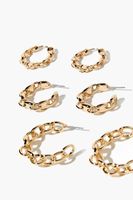 Women's Curb Chain Hoop Earring Set in Gold