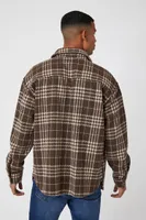 Men Plaid Curved-Hem Shirt in Brown/Cream Small