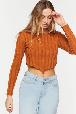 Women's Cropped V-Hem Sweater in Brown Large