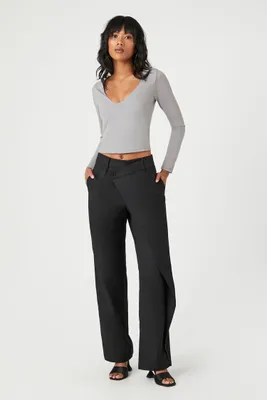 Women's Foldover Wrap Trouser Pants in Black Small