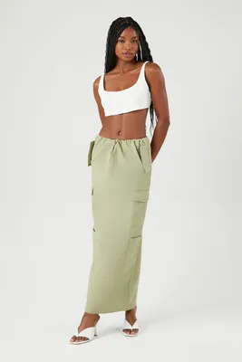 Women's Toggle Drawstring Cargo Midi Skirt in Sage Large