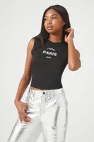 Women's Paris Graphic Crop Top in Black/White, XL