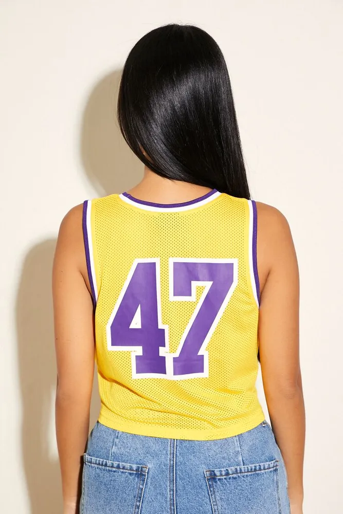 Women's Los Angeles Lakers Mesh Tank Top in Yellow, XS