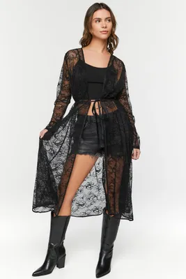 Women's Sheer Lace Longline Jacket in Black Small