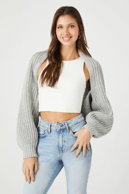 Women's Batwing Open-Front Cardigan Sweater in Grey Small