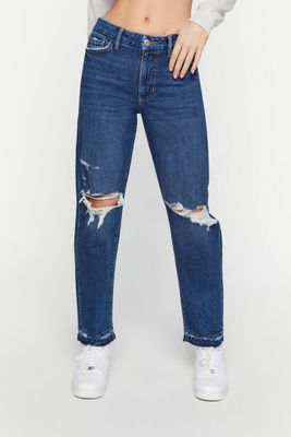 Women's Recycled Cotton Distressed Straight-Leg Jeans in Dark Denim, 25