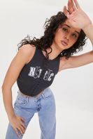 Women's NYC Graphic Lace-Up Crop Top in Black/White Medium