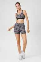 Women's Active Geo Print Biker Shorts in Black/Charcoal Medium