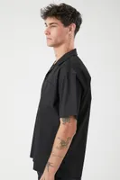 Men Poplin Short-Sleeve Shirt in Black Large