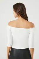 Women's Feather Off-the-Shoulder Top in Vanilla Small