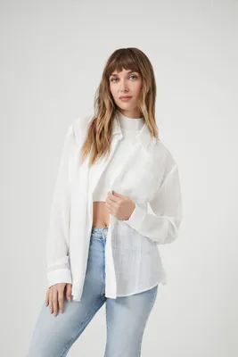 Women's Sheer Plaid Shirt in White Medium