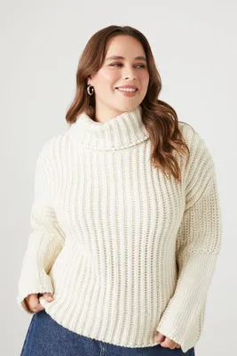 Women's Purl Knit Turtleneck Sweater in Cream, 1X