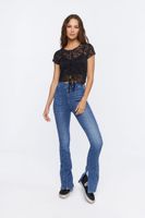 Women's Sheer Lace Cropped T-Shirt Medium