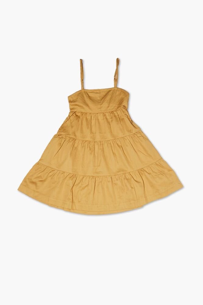 Forever 21 Girls Satin Tiered Cami Dress (Kids) in Gold, 13/14