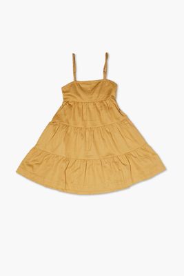 Girls Satin Tiered Cami Dress (Kids) in Gold, 13/14