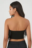 Women's Mesh Ruffle Tube Top in Black Small