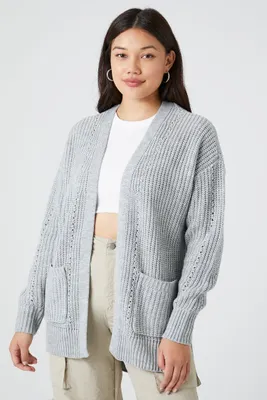 Women's Open-Front Cardigan Sweater in Grey, XL