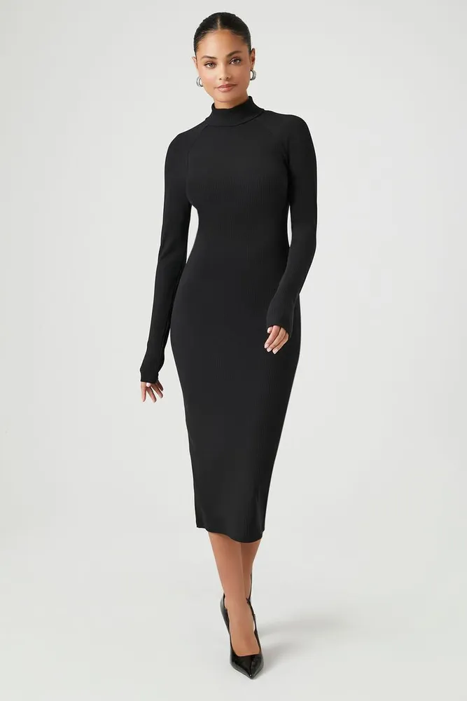 Women's Open-Back Midi Sweater Dress in Black Small