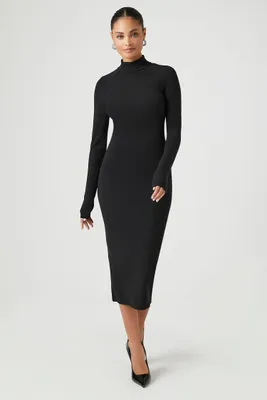 Women's Open-Back Midi Sweater Dress in Black, XS