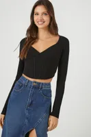 Women's Plunging Corset-Inspired Crop Top in Black, XL