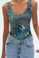 Women's Marble Print Tank Bodysuit in Black Small