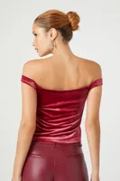 Women's Velvet Off-the-Shoulder Top in Red Small