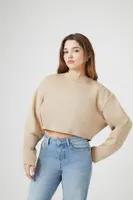 Women's French Terry Cropped Pullover in Beige Medium