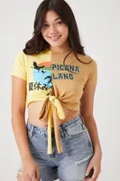 Women's Reworked Tie-Front Graphic T-Shirt in Yellow, XL