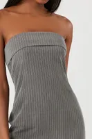 Women's Pinstriped Strapless Mini Dress in Grey/Ivory Medium