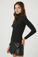 Women's Ribbed Mock Neck Top in Black Small