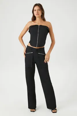 Women's Zip-Pocket Straight-Leg Pants in Black, XS