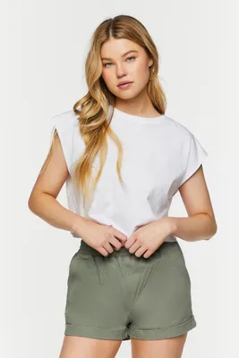 Women's Twill Mid-Rise Cuffed Shorts in Tea Small