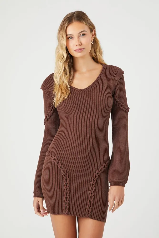 Women's Bodycon Mini Sweater Dress in Chocolate Large