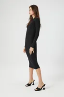 Women's Long-Sleeve Midi Sweater Dress Black