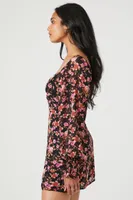 Women's Floral Long-Sleeve Mini Dress