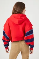 Women's Striped Layered-Sleeve Hoodie in Red Large