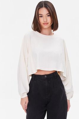 Women's Cropped Long-Sleeve Tee in Cream Large