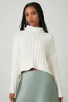 Women's Ribbed Knit Turtleneck Sweater in Cream, XS