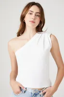 Women's Ruched One-Shoulder Top in White Small