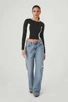 Women's Colorblock Long-Sleeve Crop Top