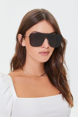 Women Overd Shield Sunglasses in Gold/Black