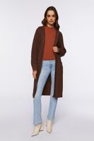 Women's Open-Front Longline Cardigan Sweater in Brown Large